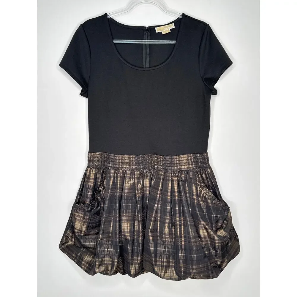 Michael Michael Kors Black Bubble Hem Plaid Skirt Dress hoilday formal Size 12